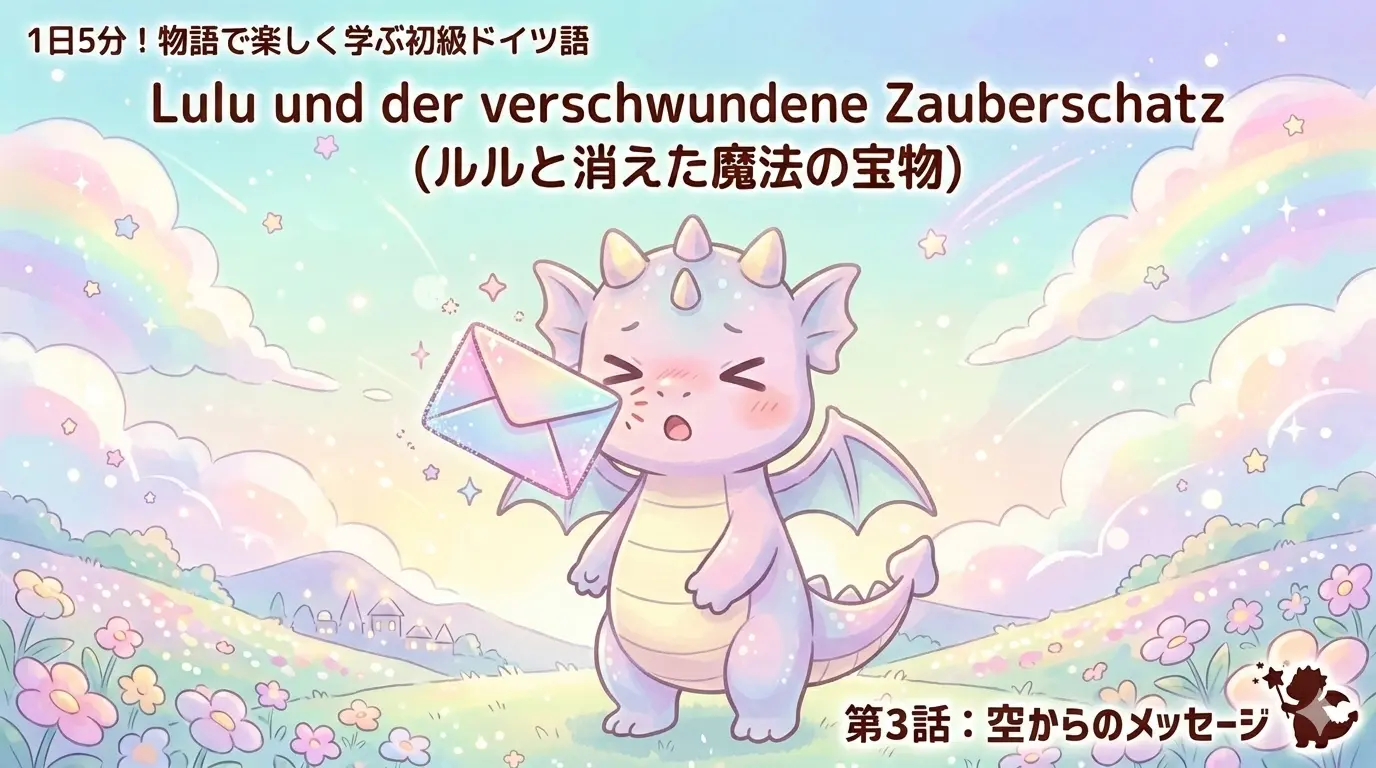 1日5分！物語で楽しく学ぶ初級ドイツ語｜『ルルと消えた魔法の宝物』 第3話：空からのメッセージ｜【独学・基礎単語】