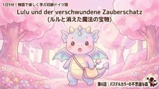 1日5分！物語で楽しく学ぶ初級ドイツ語｜『ルルと消えた魔法の宝物』 第6話：パステルカラーの不思議な森｜【独学・基礎単語】