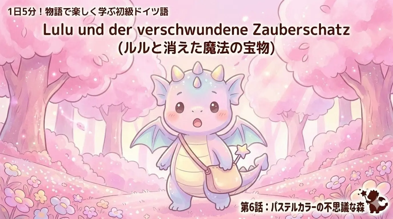 1日5分！物語で楽しく学ぶ初級ドイツ語｜『ルルと消えた魔法の宝物』 第6話：パステルカラーの不思議な森｜【独学・基礎単語】